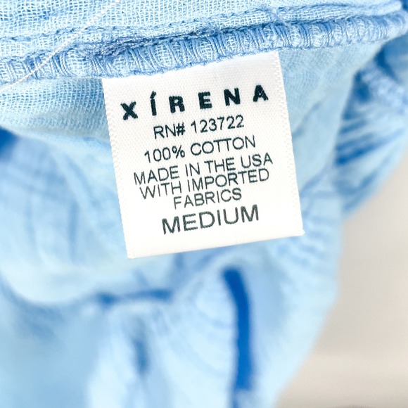 Xirena Lennox Dress Blue Gauze Puff Sleeve Tiered Button Front Midi Sz M - Picture 12 of 14